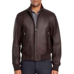 Boss Brown Leather Bomber Jacket
