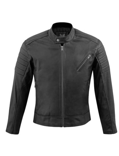 Dane Black Moto Cafe Racer Biker Leather Jacket