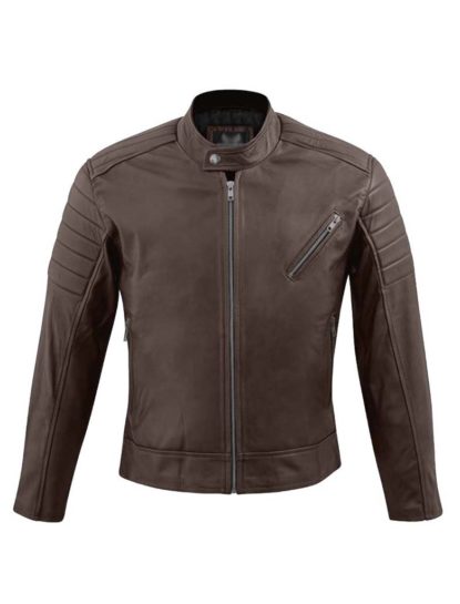 Dane Brown Moto Cafe Racer Biker Leather Jacket