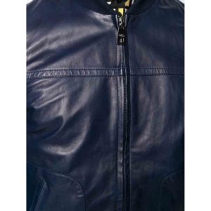 Dolce Navy Blue Leather Bomber Jacket