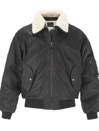 Jimmy Black B2 Leather Bomber Aviator Jacket with Fur