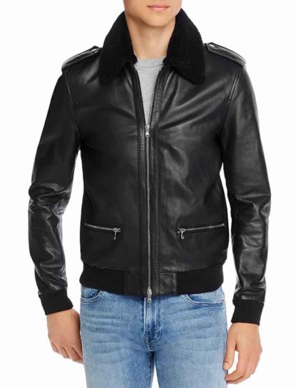 Johnny Black G-1 Leather Bomber Aviator Jacket with Fur