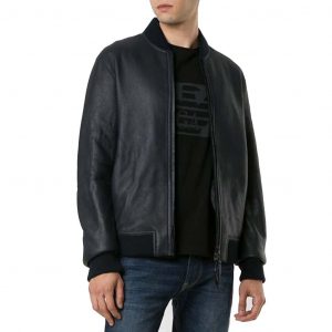 Premium Distressed Black Leather Bomber Jacket
