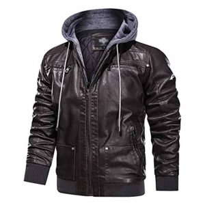 Rommy Dark Brown Hooded Leather Bomber Jacket
