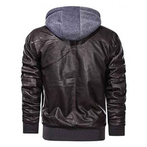 Rommy Dark Brown Hooded Leather Bomber Jacket