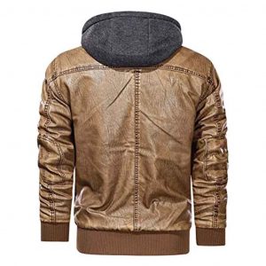 Rommy Light Brown Hooded Leather Bomber Jacket