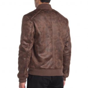 Stone Brown Leather Bomber Jacket