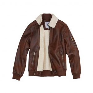 Zing Brown Leather Bomber Jacket with Faux Shearling