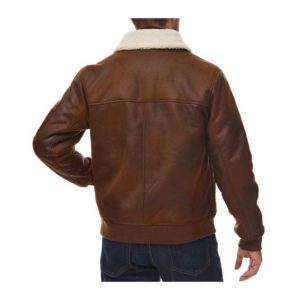 Zing Brown Leather Bomber Jacket with Faux Shearling