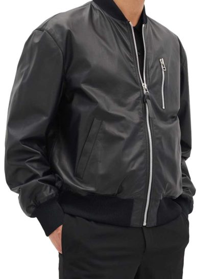 Zues Matte Black Leather Bomber Jacket