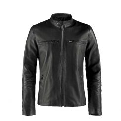 Basic Black Moto Cafe Racer Biker Leather Jacket