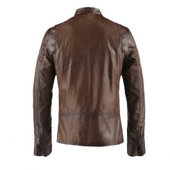 Basic Brown Moto Cafe Racer Biker Leather Jacket