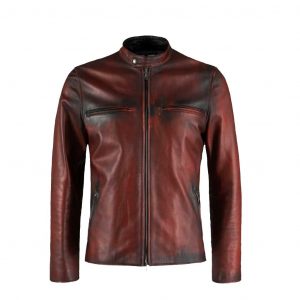 Basic Maroon Moto Cafe Racer Biker Leather Jacket