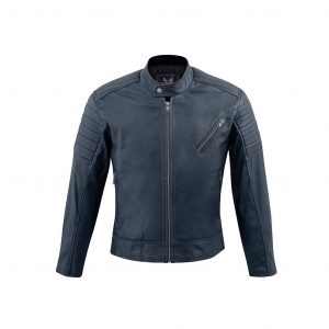 Dane Blue Moto Cafe Racer Biker Leather Jacket
