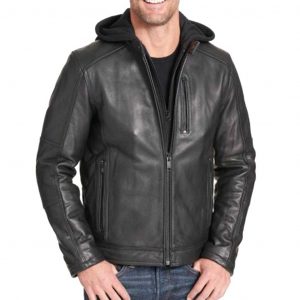 Jam Hooded Black Biker Leather Jacket