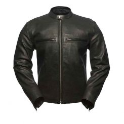 Jamie Black Moto Cafe Racer Biker Leather Jacket