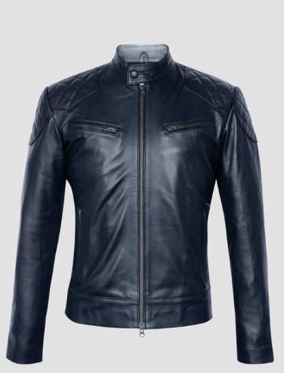 Jon Blue Quilted Moto Cafe Racer Biker Leather Jacket