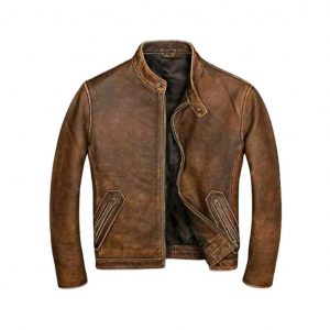 Kalan Vintage Brown Moto Cafe Racer Biker Leather Jacket