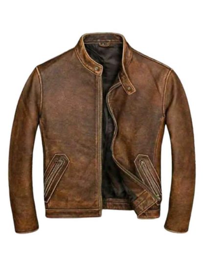 Kalan Vintage Brown Moto Cafe Racer Biker Leather Jacket
