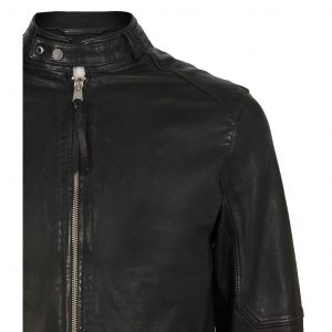 Premium Black Moto Cafe Racer Biker Leather Jacket