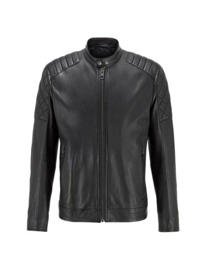 Tommy Black Moto Cafe Racer Biker Leather Jacket