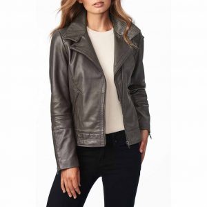 Abigail Grey Biker Leather Jacket
