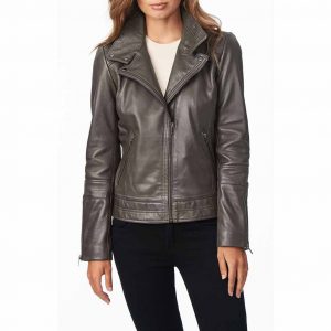 Abigail Grey Biker Leather Jacket
