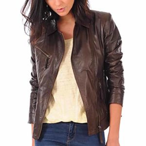 Ava Brown Double Rider Biker Leather Jacket