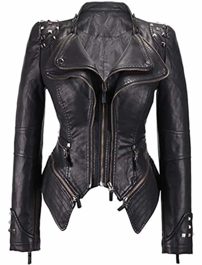 Camila Black Studded Biker Leather Jacket