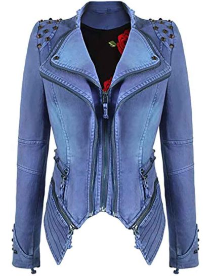 Camila Blue Studded Biker Jacket