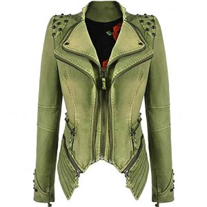 Camila Green Studded Biker Jacket