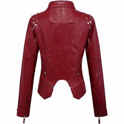 Camila Red Studded Biker Leather Jacket