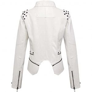 Camila White Studded Biker Leather Jacket
