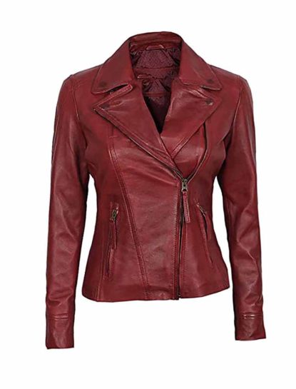 Dame Red Double Rider Biker Leather Jacket