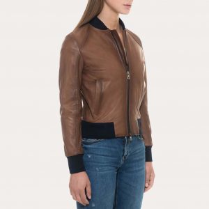 Elizabeth Brown Leather Bomber Jacket