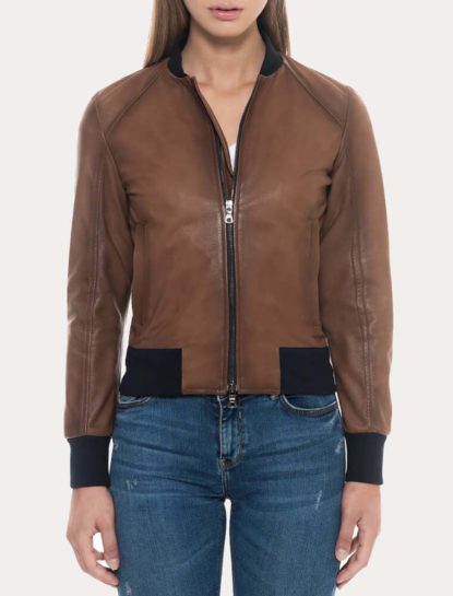 Elizabeth Brown Leather Bomber Jacket