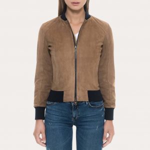 Elizabeth Suede Brown Leather Bomber Jacket