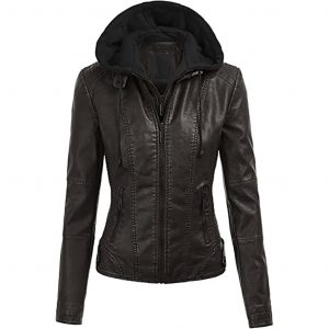 Evelyn Black Detachable Hooded Leather Jacket