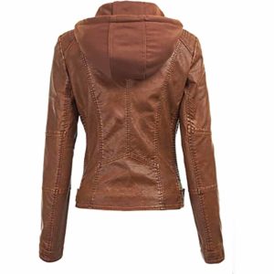 Evelyn Brown Detachable Hooded Leather Jacket