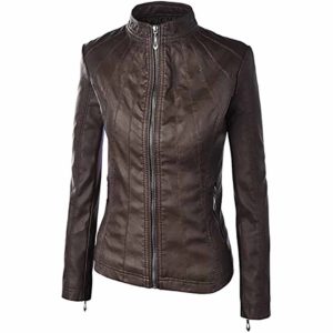 Mia Brown Moto Biker Leather Jacket