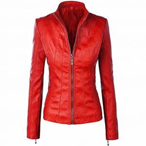 Mia Red Moto Biker Leather Jacket