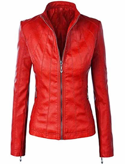 Mia Red Moto Biker Leather Jacket