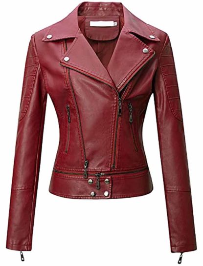 Sophia Red Double Rider Biker Leather Jacket