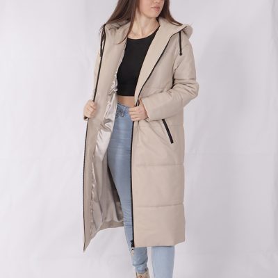 Abby Beige Leather Puffer Coat