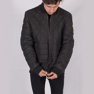 Alan Black Cotton Quilted Bomber Jacket