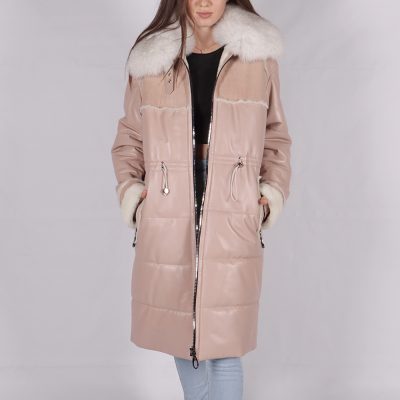 Alessia Pink Leather Puffer Coat