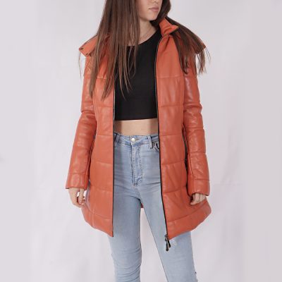 Alexis Brown Leather Puffer Coat