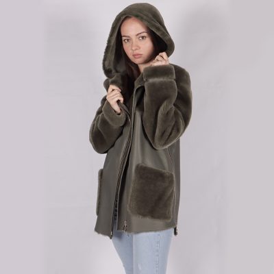Angelina Green Leather Shearling Coat