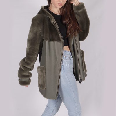 Angelina Green Leather Shearling Coat