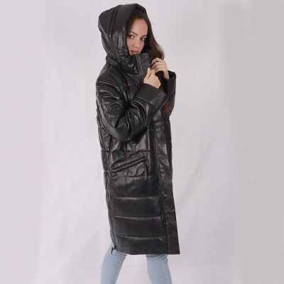 Annie Black Leather Puffer Coat